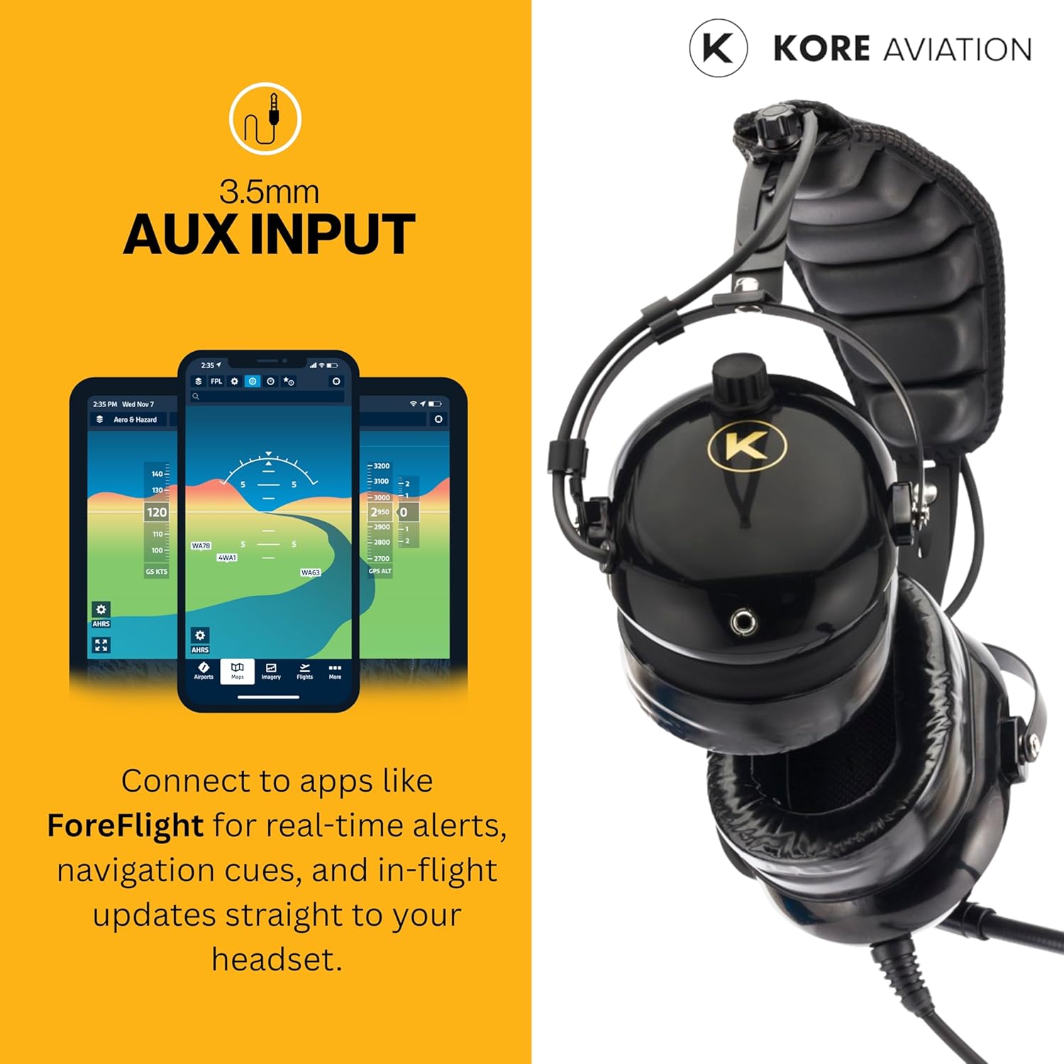 KORE H1 Helicopter Pilot Headset (Mono) with Headset Bag - U-174 Plugs