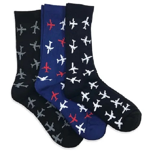 Premium Crew Socks, Twin Jet Pattern - 3 Pair Set