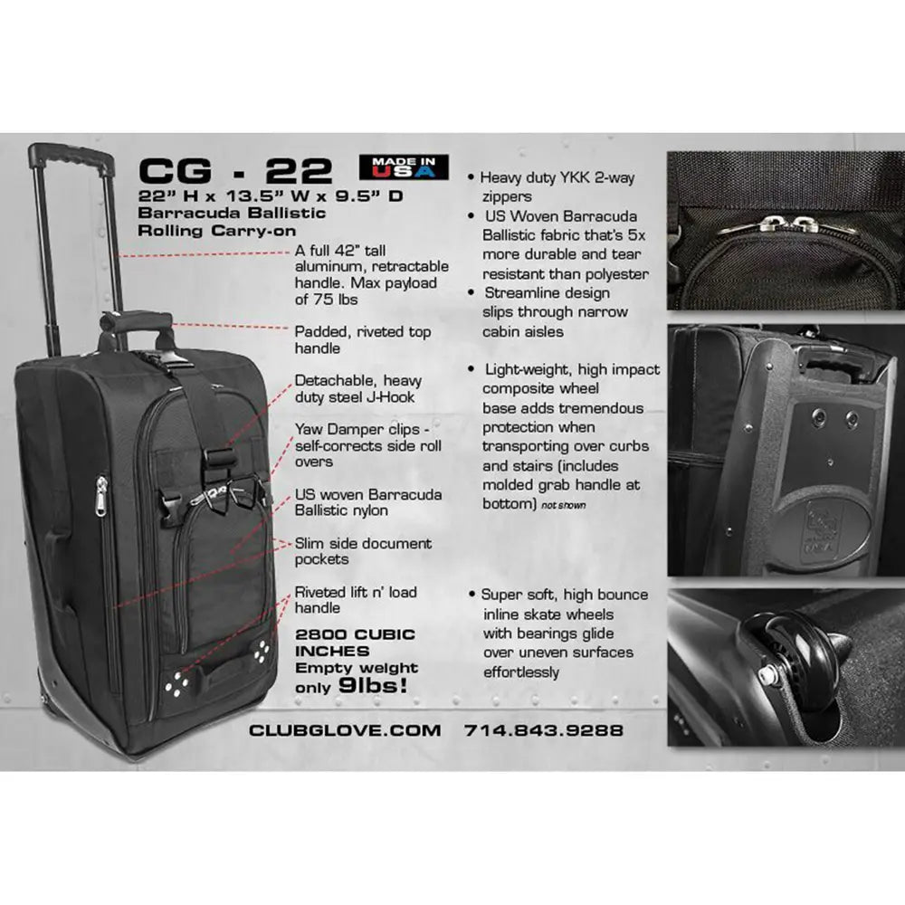 Club Glove - Barracuda Ballistic Rolling Carry-On | CG22