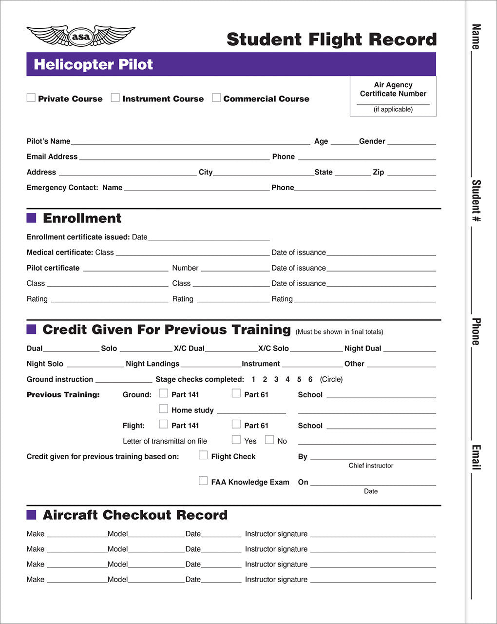 ASA Student Flight Records: Helicopter