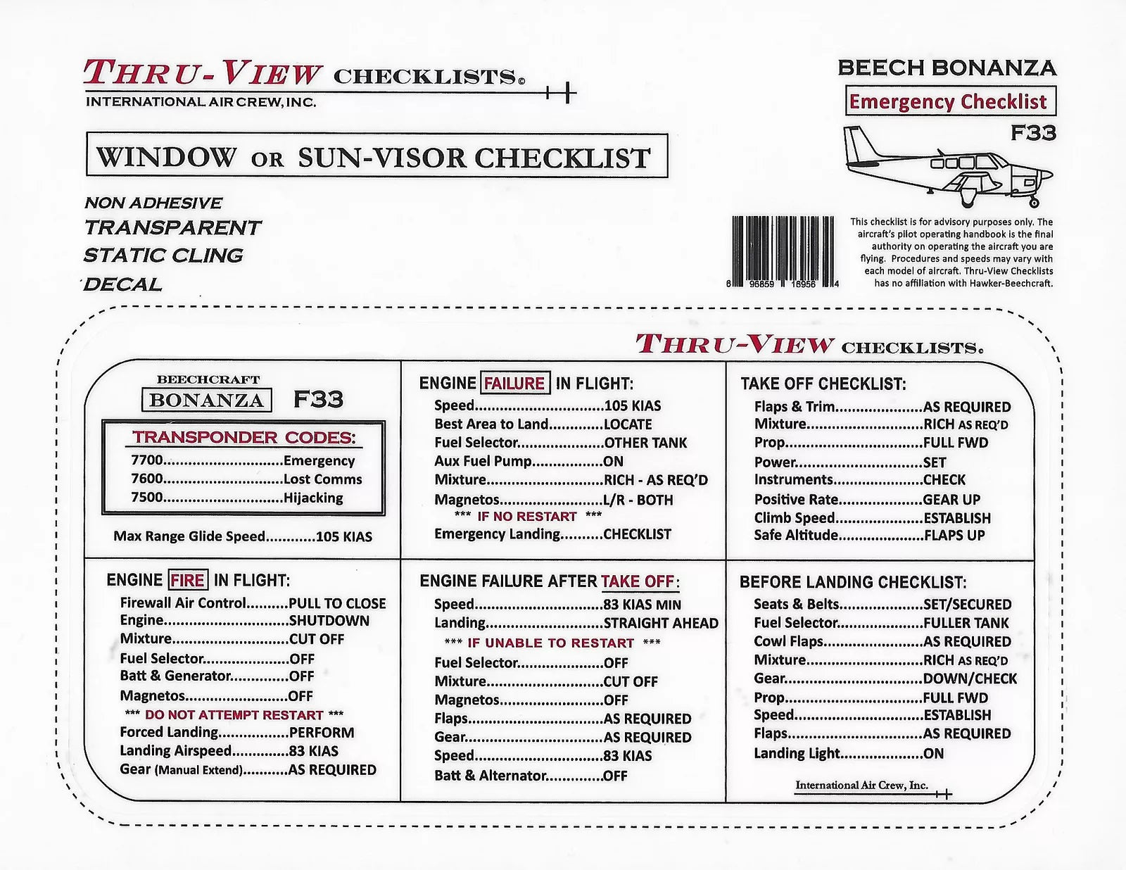 Thru-View Emergency Checklists