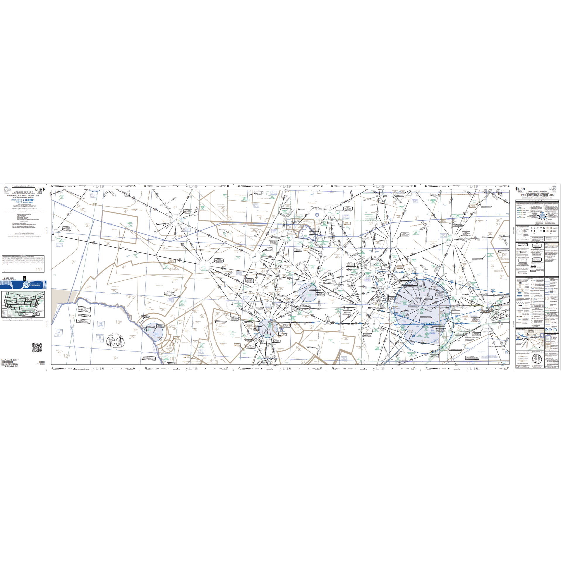 FAA Chart: Enroute IFR Low Altitude Chart US (L-Charts) - L19/20 - Select Cycle Date