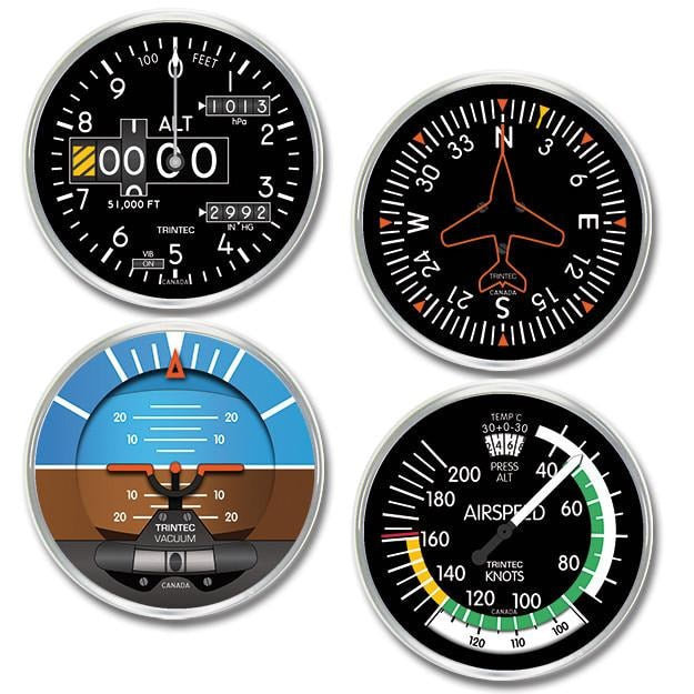 Modern Flight Instrument 4-Piece Round Acrylic Coaster Set