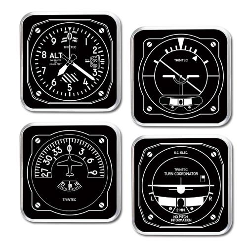 Black & White Flight Instrument 4-Piece Square Acrylic Coaster Set